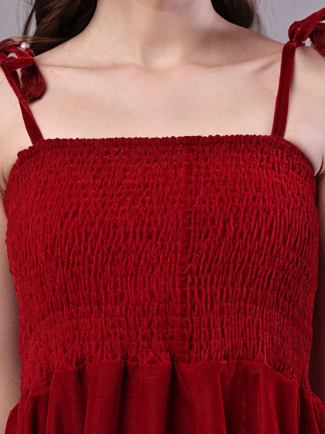 Women's Junglee Velvet Maroon Handkerchief Hem Dress - Image 5